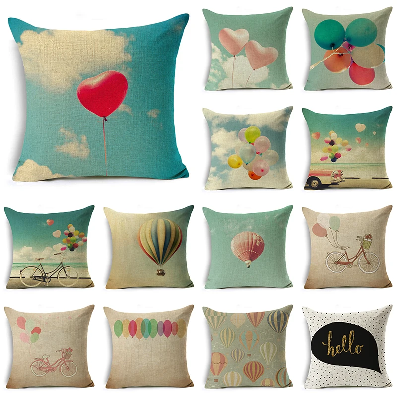 

WZH Colorful balloons Cushion Cover 45x45cm Linen Decorative Pillow Cover Sofa Bed Pillow Case