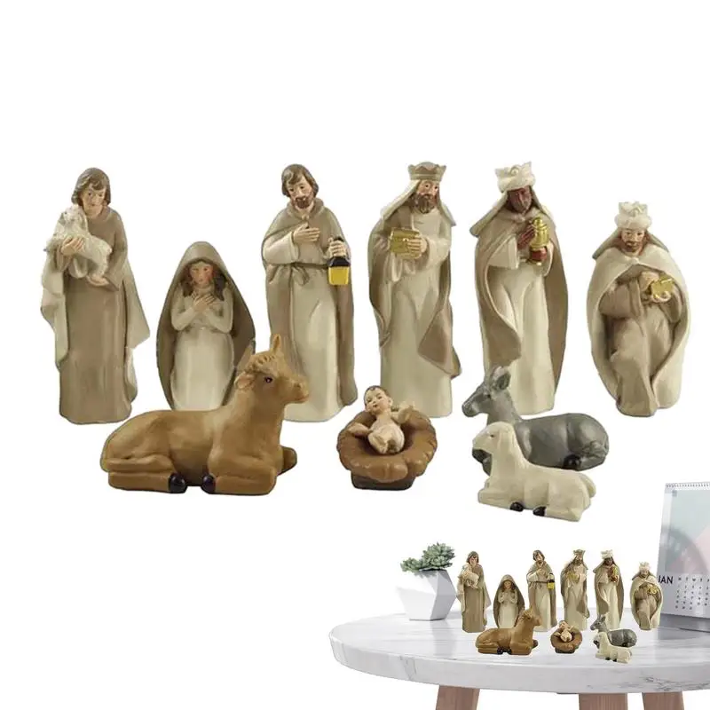 

10 Pcs Figurines Set Nativity Set Christmas Home sculpture art Living Room Bedroom table decoration Resin crafts Christmas Gifts