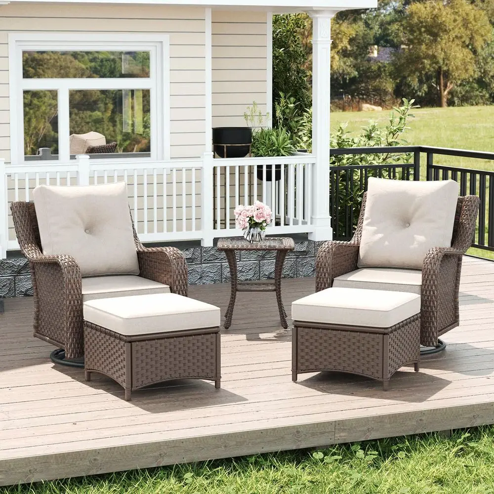 

5 Piece Wicker Outdoor Furniture Set with 6inch Comfy Cushions, High Back Patio Furniture Set with Swivel Rocking Chairs and Si