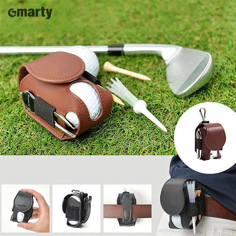 1pc Golf Ball Bag Mini Pocket Leather Golf Ball Storage Bags Metal Button Bag Holder 2 Balls Golf Storage Accessories