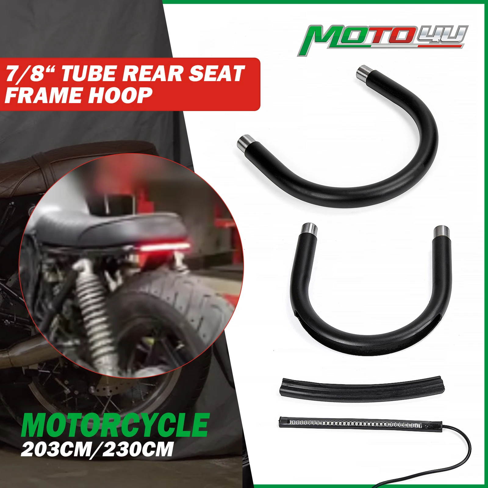 

7/8“ Tube Cafe Racer Rear Seat Frame Hoop Brat Style Seat LED Brake Turn Singal Light Universal For Honda For Yamaha For Suzuki