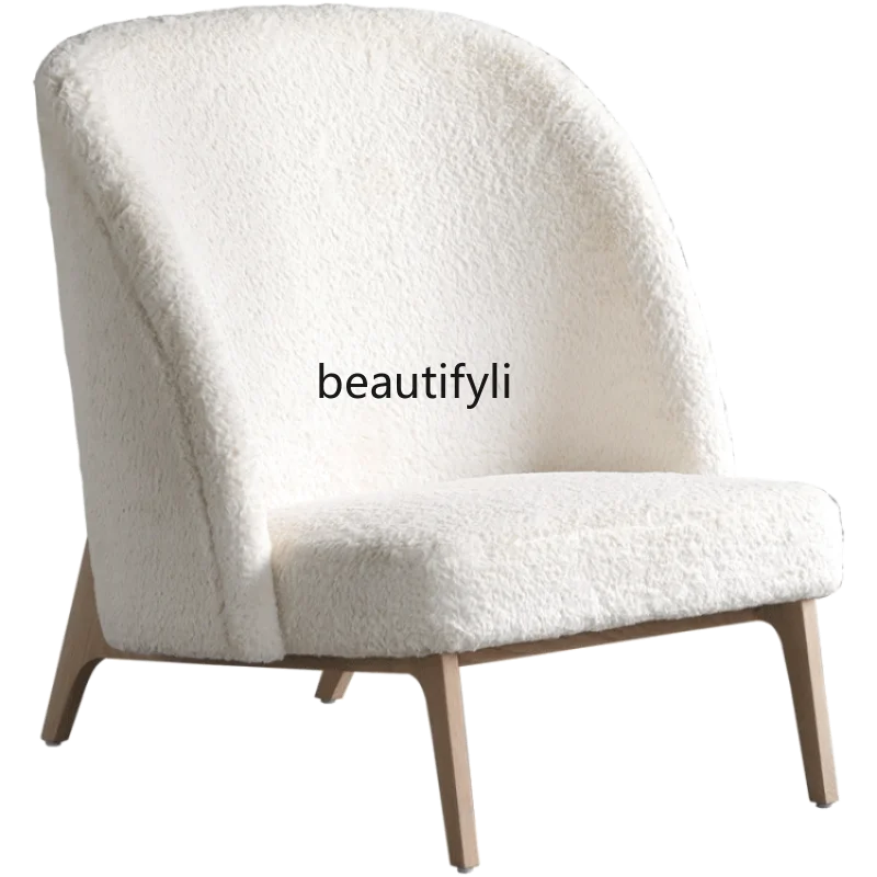 

yj Nordic Fabric Leisure Sofa Reading Chair Mid-Ancient High Backrest Lambswool Velvet White Armchair