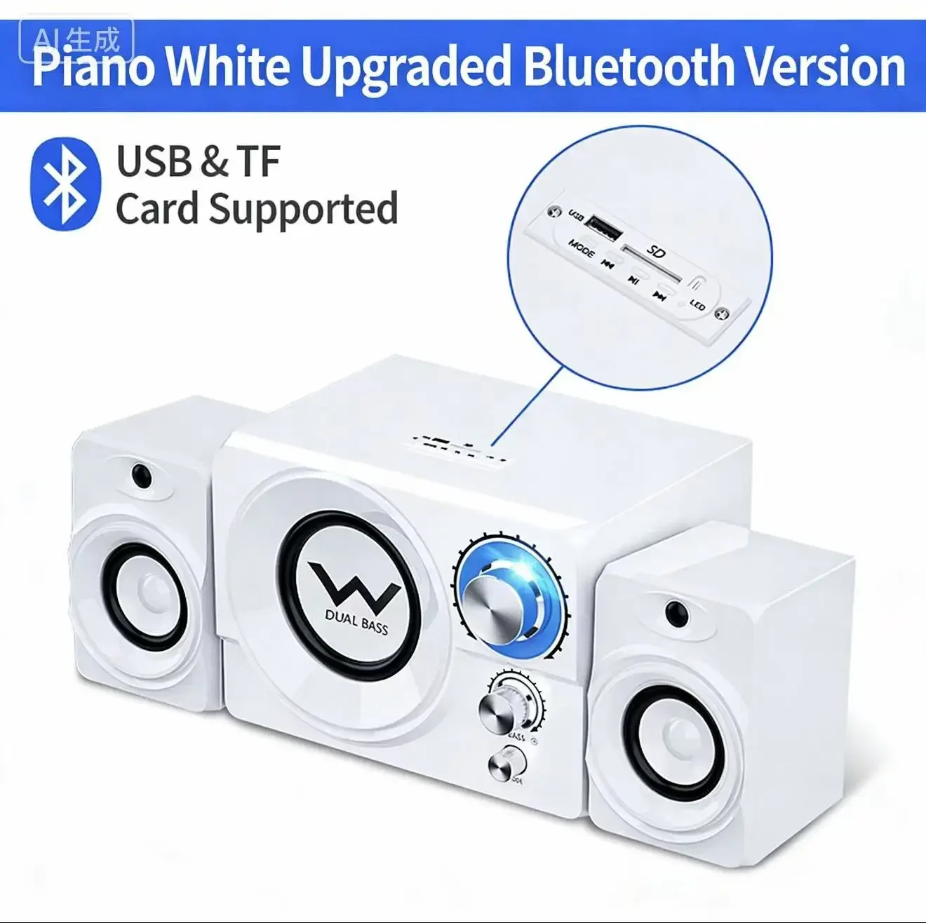 

Беспроводная Bluetooth-колонка HIFI 3D Stereo с цветной LED-подсветкой, AUX, USB, деревянным корпусом, для домашнего кинотеатра и компьютера