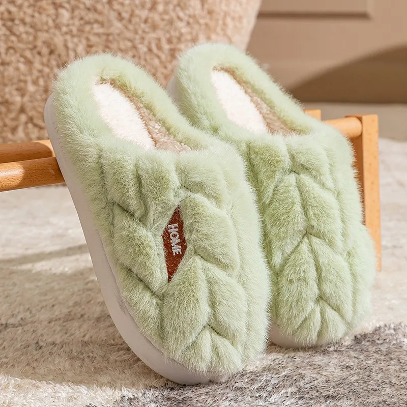 

New Warm Home Slippers Couples Women Winter Flats House Fluffy Slipper Plush Thick Sole Furry Slides Bedroom Cotton Shoes