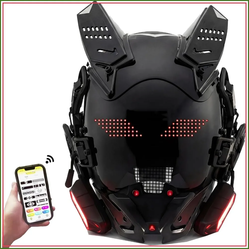 

Cyberpunk LED Mask with Bluetooth App Control – Futuristic Cosplay Mask for Adult, Programmable RGB Light Mask for Party Rave Music Festival