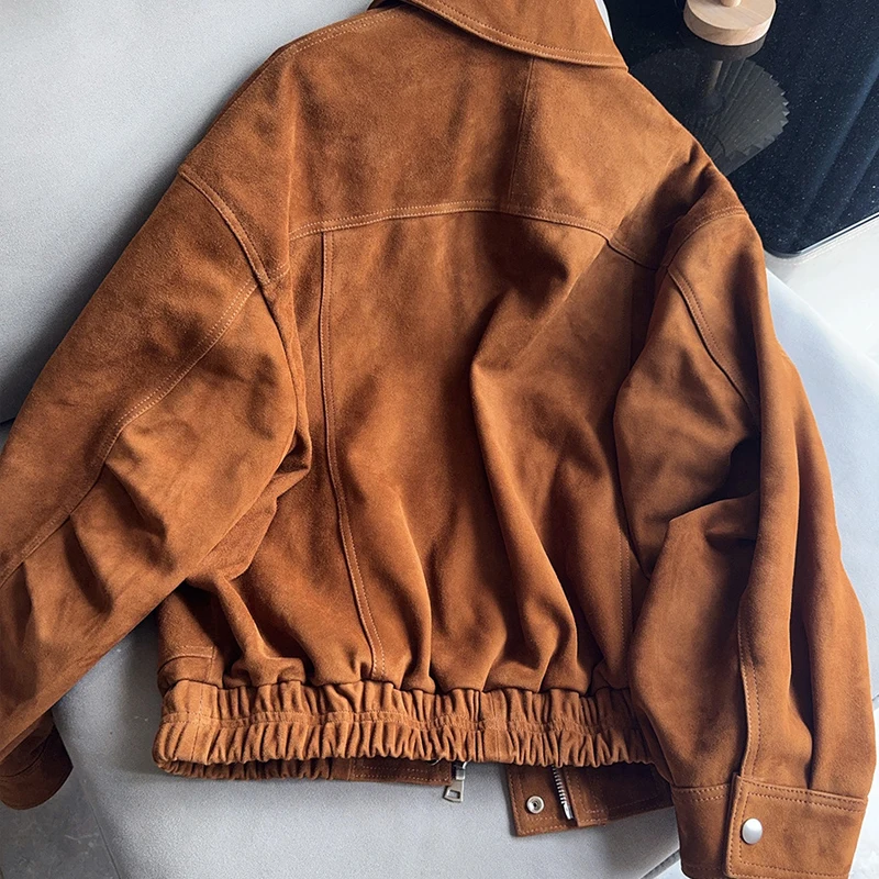 Casual Pelle di capra Kid Giacche in pelle scamosciata Cappotti in vera pelle da donna 2026 Primavera Retro Pelle scamosciata Risvolto Giacca in pelle Cappotto allentato