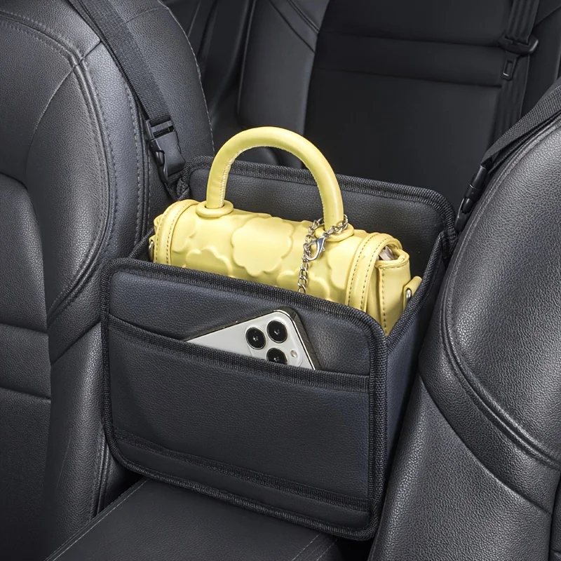車用ハンドバッグホルダー-シート間収納-多機能レザー製-車用シート中央収納バッグ-吊り下げティッシュボックス-電話-カップ-マップオーガナイザー