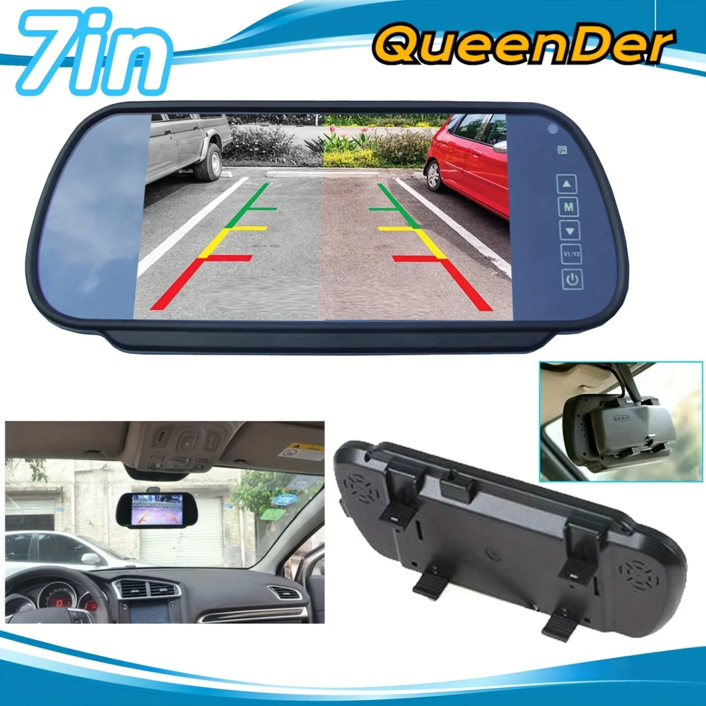 

QueenDer 7-Inch Rear View Reverse Monitor Night Vision, Parking Safety Kit with Enhanced Visibility, Parking System Monitor