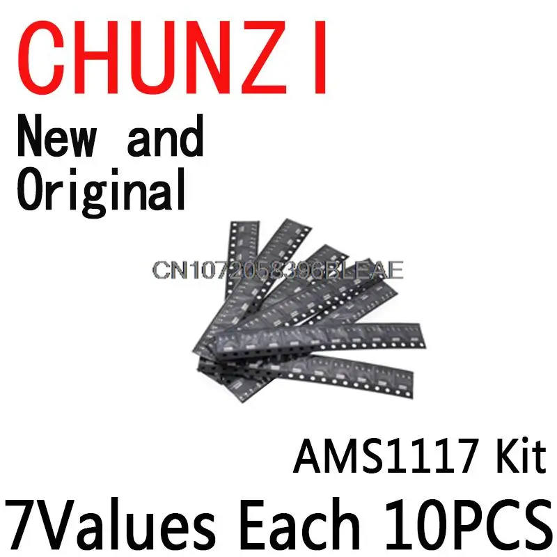 70PCS 1.2V/1.5V/1.8V/2.5V/ 3.3V /5.0V/ADJ AMS1117-3.3V AMS1117-3.3 AMS1117-5.0 7Values Each 10PCS AMS1117 Voltage Regulator Kit