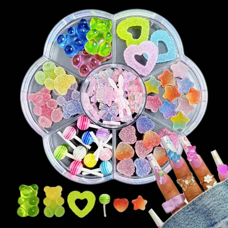 1 Doos Hars Willekeurig Gemengd Gummy Beer Nagel Bedels 3d Kleurrijke Hart Ster Nail Art Decoratie Accessoires Diy Manicure Benodigdheden