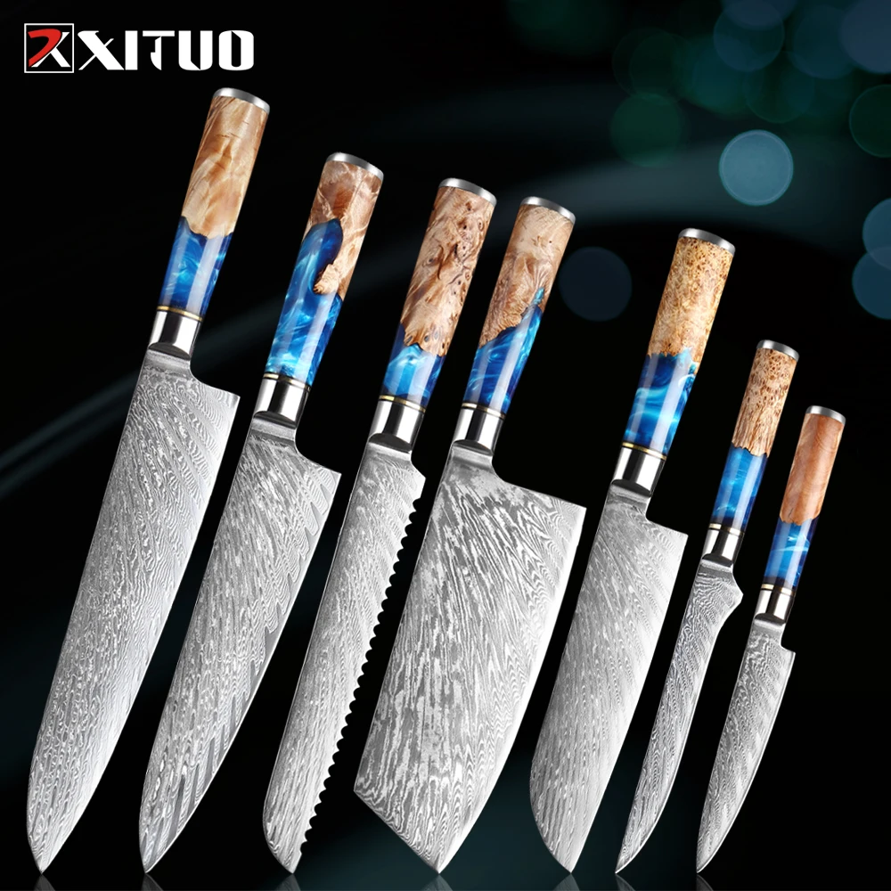 XITUO Kitchen Knife Set, 1-7Piece Chef Knife Set, Damascus Steel Razor-Sharp Knives, Precise Cutting, Lightweight & Durable