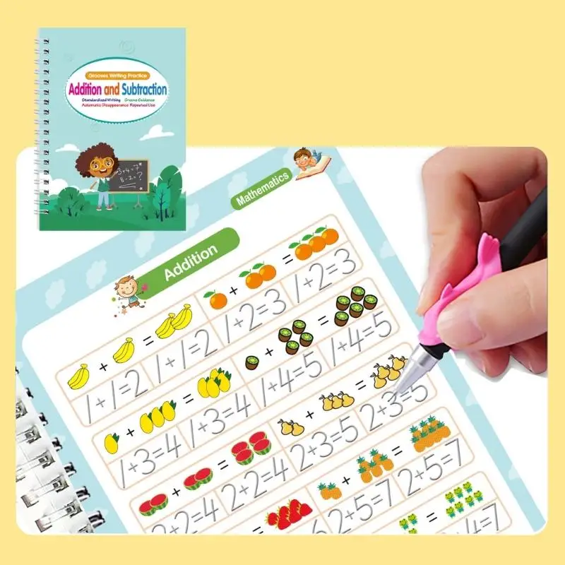 Y1UB 4Pcs Magical Handwriting Practice Book Set Letter Number Art Drawing Mathematical Operations Workbook For Preschooler