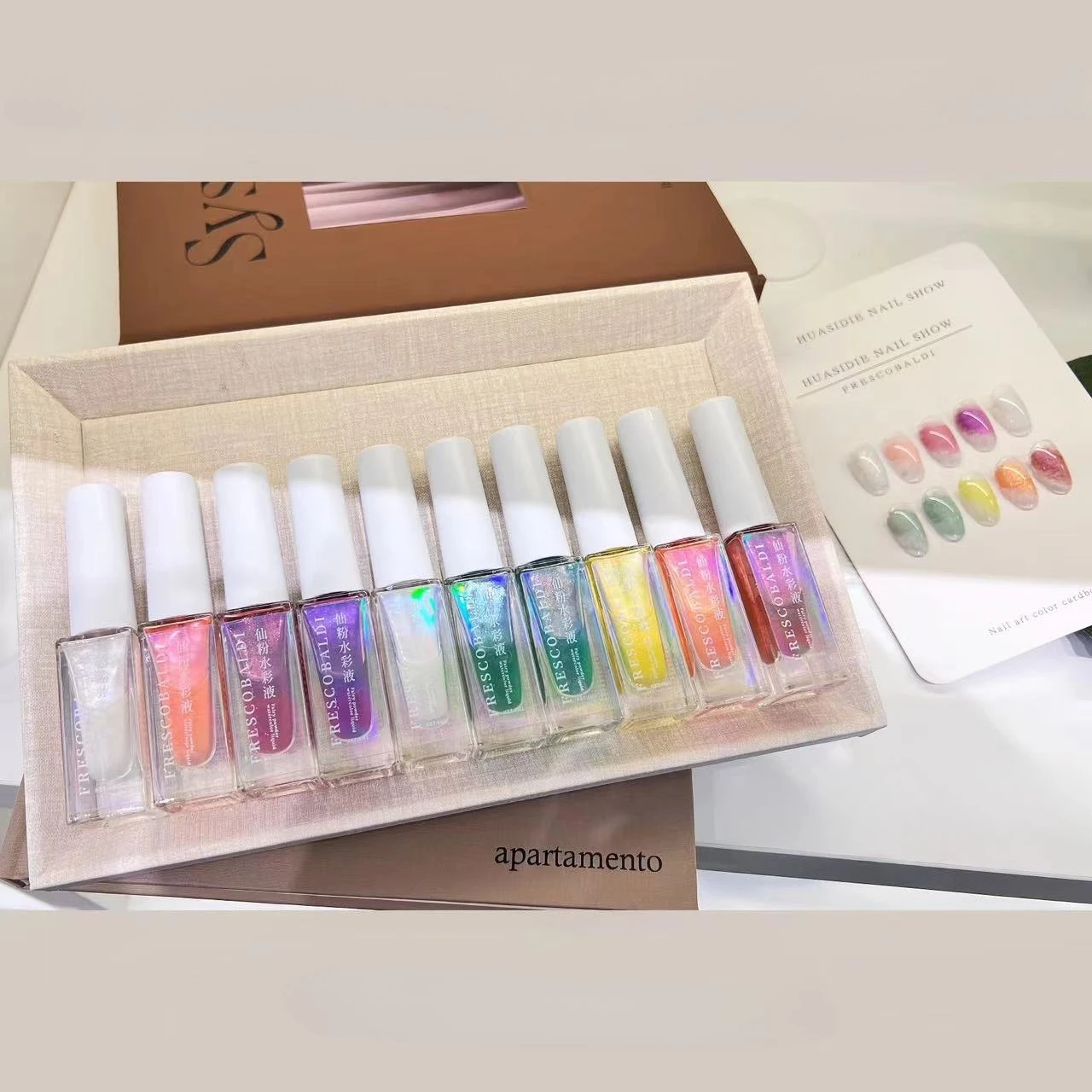 

10Pcs 6ml Fairy Powder Blooming Nail Polish Air Dry Watercolor Marble Gel Nail Liquid Smoke Bubble Varnish Gradient Painting Ink