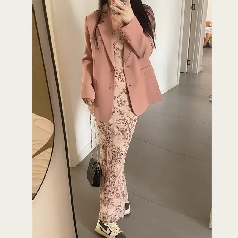 ロングブレザー女性春のファッション高品質韓国ダブルブレストストライプオフィスレディスーツスリムフィットアウターヴィンテージシック