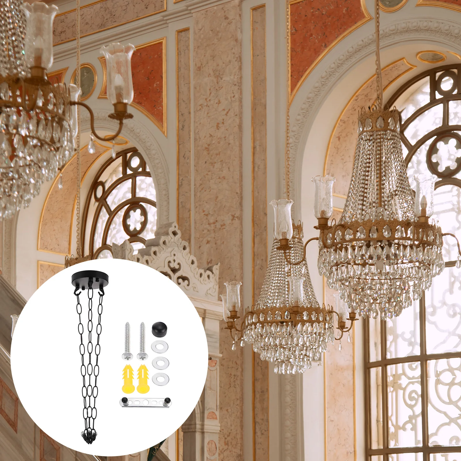 

1Set Iron Chandelier Mounting Plate Vintage Style Heavy Duty Ceiling Canopy Chain Pendant Light Fixture for Living Room Decor