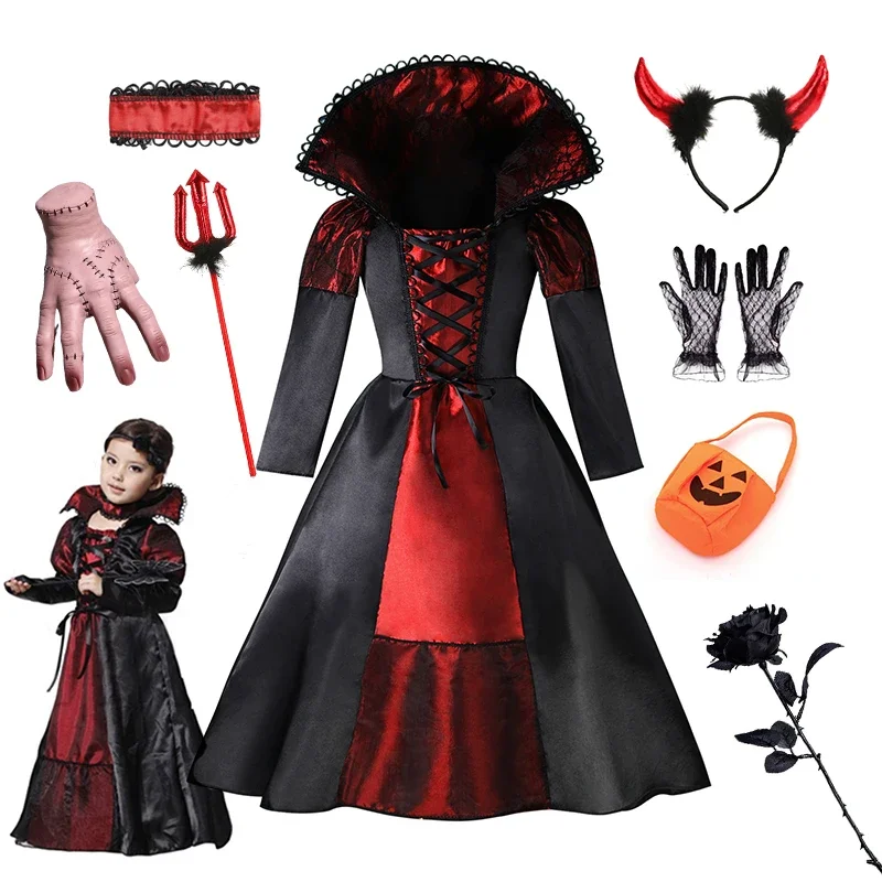 

Girls Vampire Halloween Kids Costumes For Girl 2025 Carnival Party Prom Gown Ghost Bride Gothic Cosplay Children Clothing