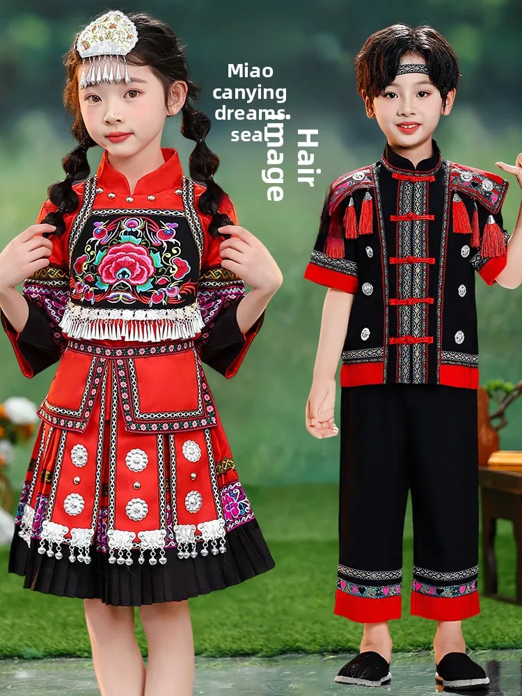 

Children's Dance Performance Outfits Ethnic Minori Girls' Clothing Tujia Han National Cloth Bouyei Dong Yao Eth