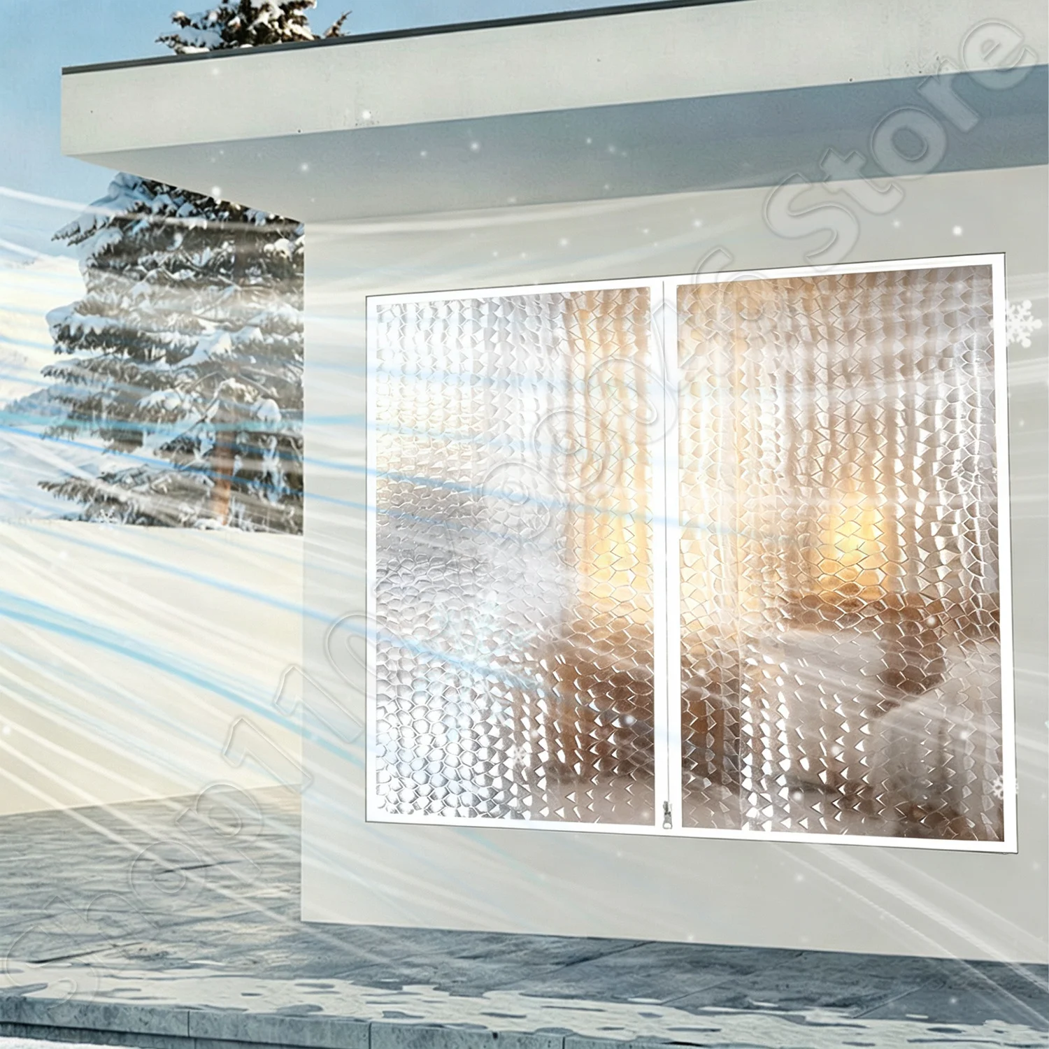 White winter warm and insulated curtains, diamond free self-adhesive insulated curtains windproof and cold proof sealed curtains