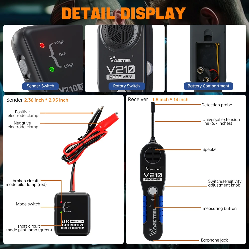 VDIAGTOOL V210 Automotive Circuit Tester 6-42V Open Short Finder Circuit Tester Wire Tracker Tracers Analyzer