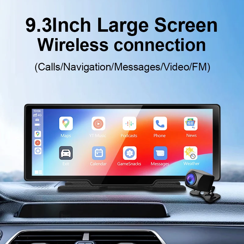9.3 Inch  Front Rear Portable Touch Screen Carplay Screen Support  IOS Carplay & Android Auto  FM Map Navigation