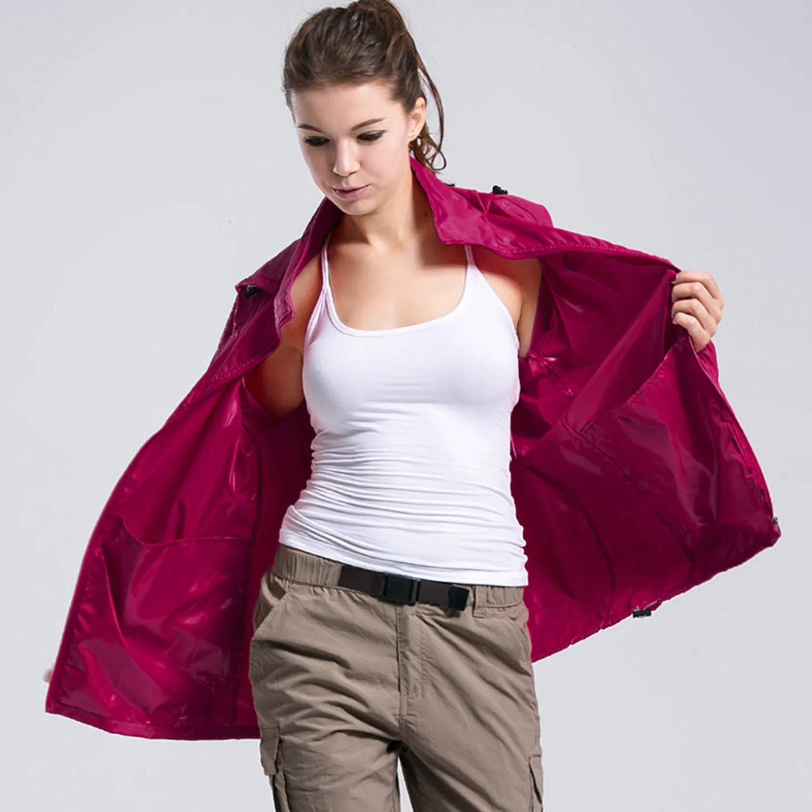 Chaqueta informal para mujer, abrigo deportivo ligero y cómodo para las cuatro estaciones, a prueba de lluvia y viento, abrigo seco con cuello de pie