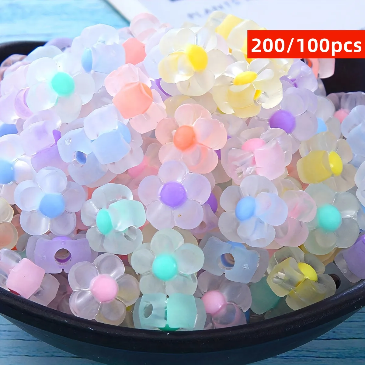 200/100 Stück 12 mm matte, transparente, blumenförmige Acryl-Abstandsperlen, Schmuckherstellung, Armband-Halsketten