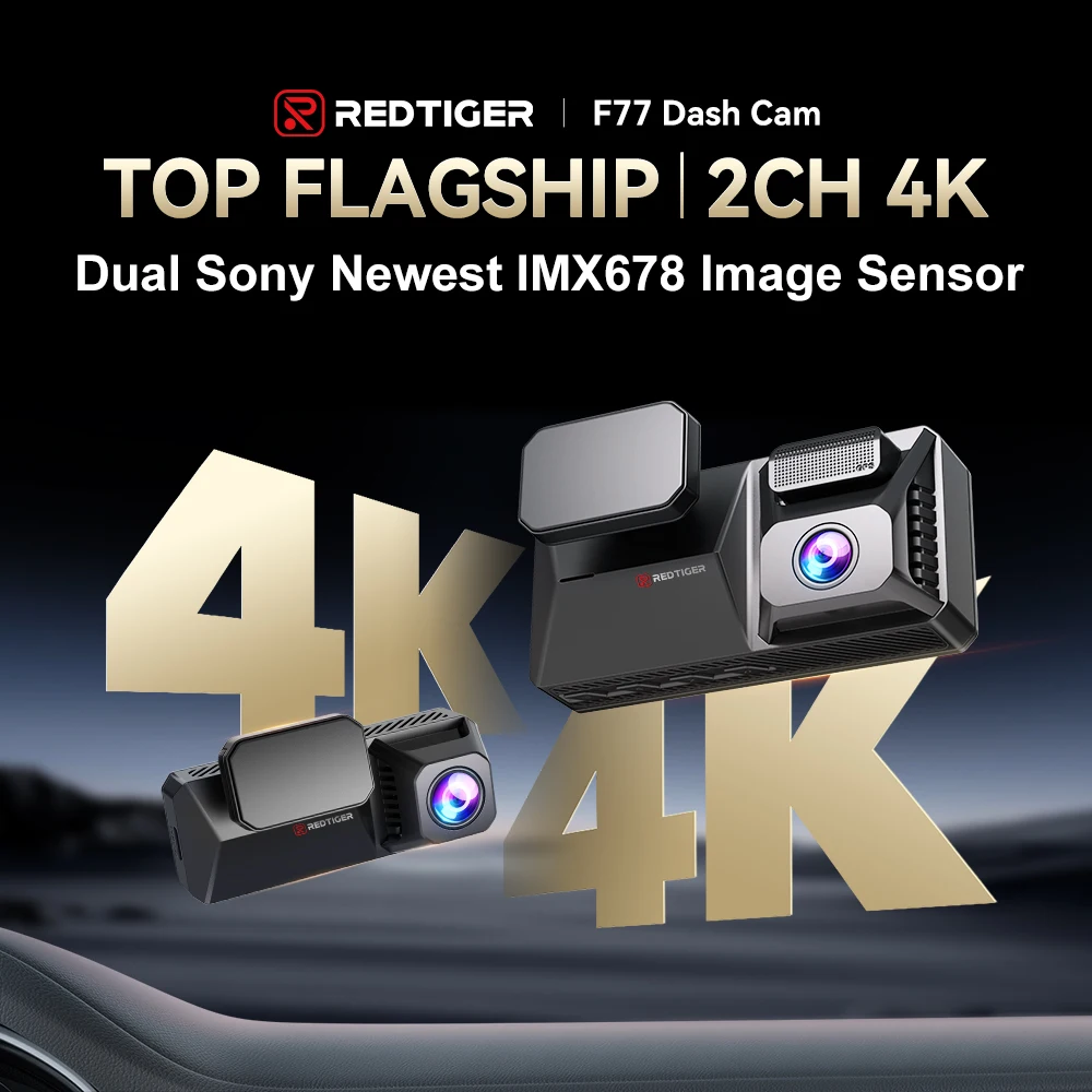 REDTIGER Distributor F77 Nachtsicht Dual 4K Starvis 2 IMX678 Sensor Auto Black Box Dash Kamera vorne und hinten mit WIFI GPS