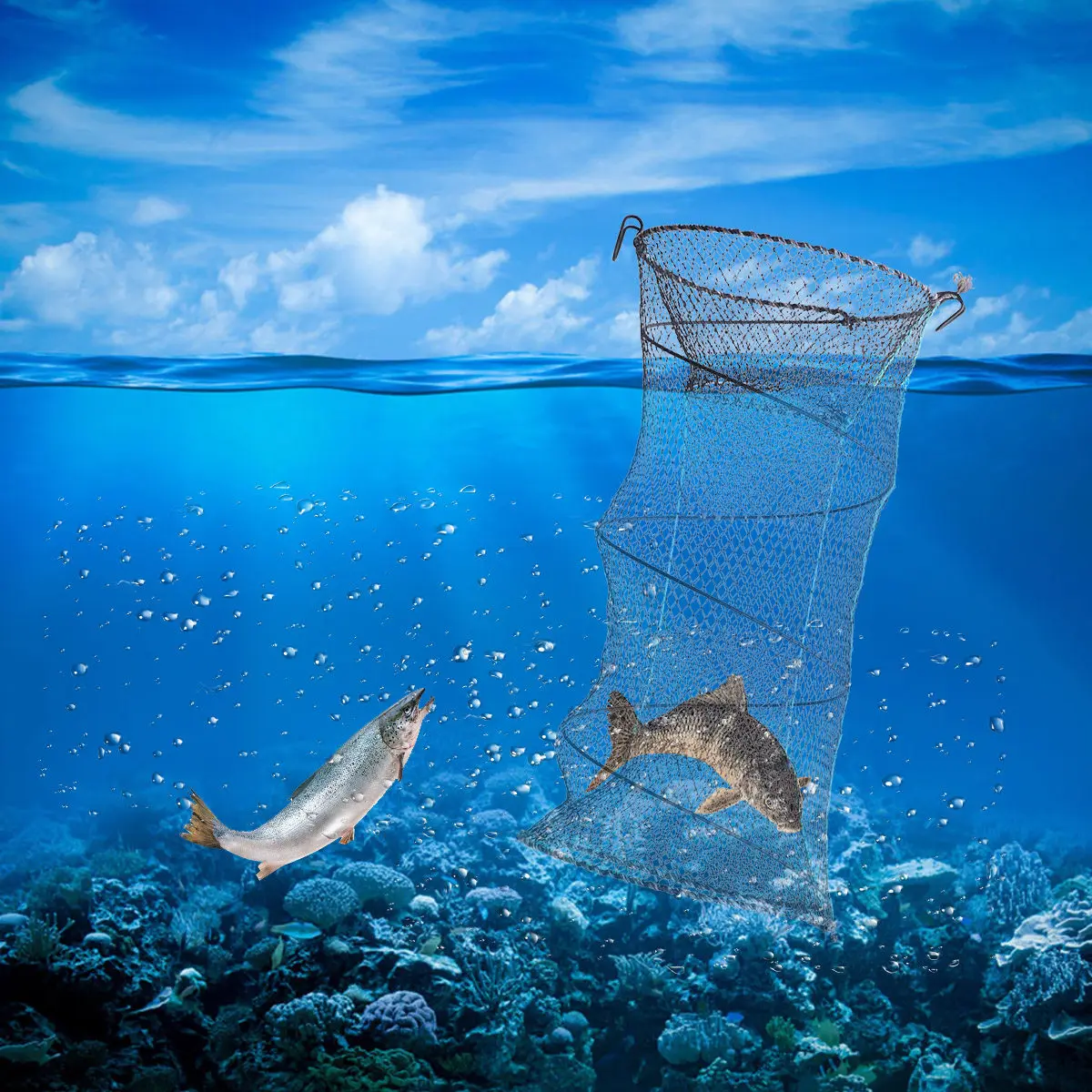 Telescopic Foldable Fishing Shrimp Trap 30x60cm Triple-Layer High-Precision Mesh Net Portable Lightweight Saltwater Freshwater