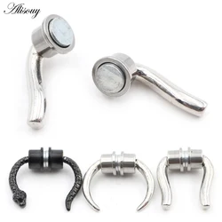 Alisouy 1PC Stainless Steel Snake Buffalo Horn Nose Ring Magnetic Ear Cartilage Septum Tragus Daith Non Piercing Body Jewelry