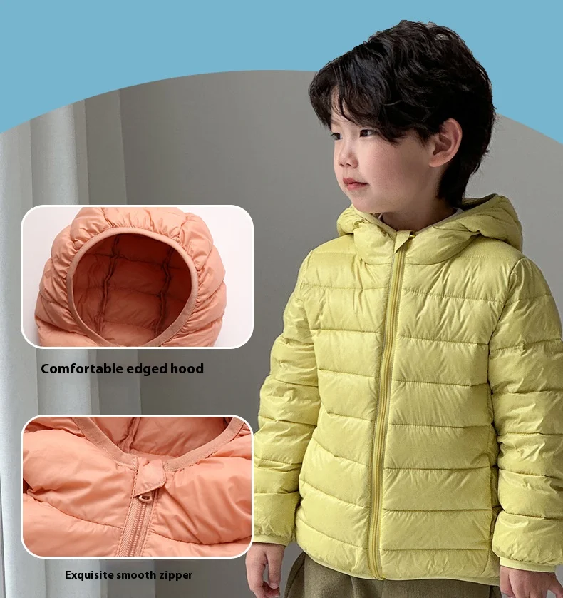 Winterkleidung für Jungen und Mädchen, leichte Daunenjacke, mittelgroßer, verdickter warmer Kindermantel mit Kapuze – Detail 13
