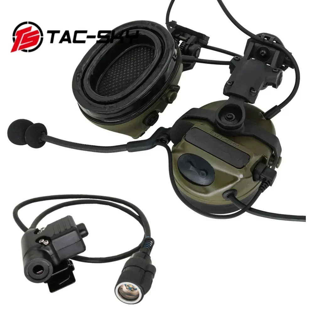 TAC-SKY Tactical COMTA III ARCRail Helmet Hearing Protection Airsoft Headse with 6-Pin U94 PTT Adapter for AN/PRC 148 152