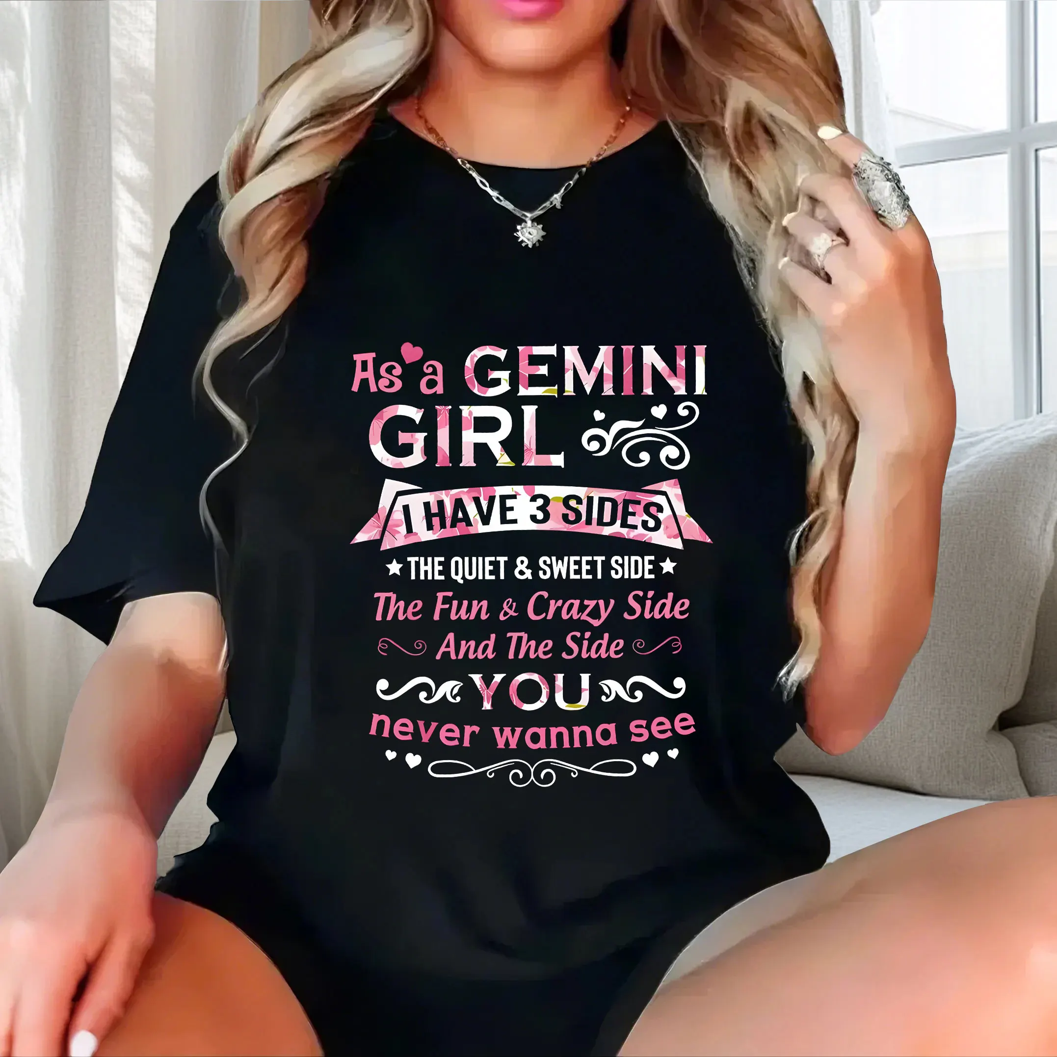 

Gradient color English letter print plus size Ladies' casual short sleeved T-shirt black