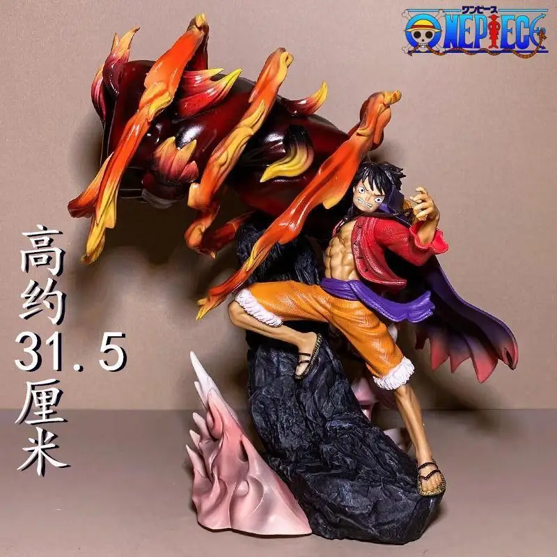 New 31cm One Piece Gk Luffy Figure Ghost Island Third Gear Big Hands Monkey Luffy Fire Of Retribution Anime Model Toys Gift