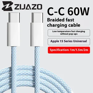 ZIJAZO USB-C to Type C Color Cable For Apple iPhone 15 PD 60W Fast Charging For Huawei Xiaomi Samsung Type C Weaving Cable