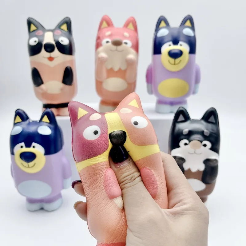 

6pcs Blueys Anime Cartoon Bingo Soft Slow Rebound Cute Dog Doll Family Stress Relief Toy with Mesh Bag Birthday Gift