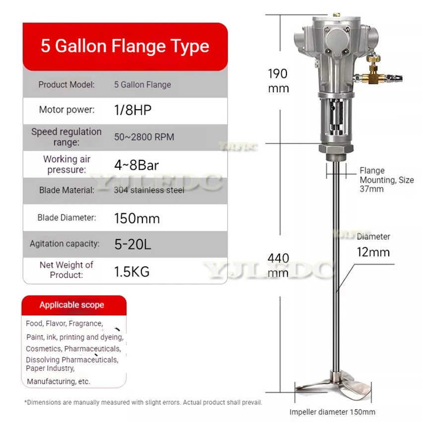 5-20L Pneumatic Mixer Air Agitator Air Blender Stirrer Aluminum alloy Air Mixing Machine 2800RPM 1/8HP 5 Gallon Mixing Equipment