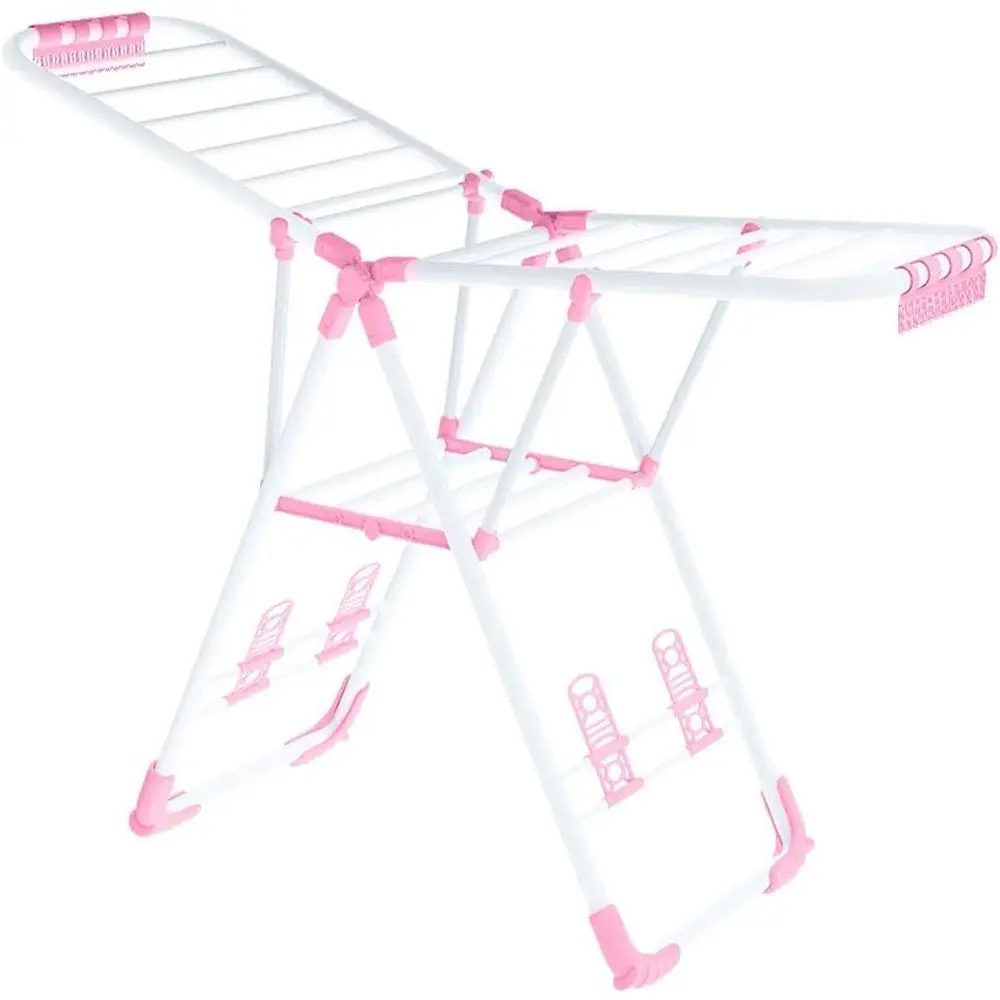 

Portable Steel Clothes Drying Rack, Expandable Stand Airer Hanger for Laundry, Pink