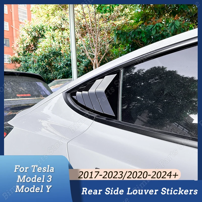 For Tesla Model 3 2017-2023 Model Y 2020-2024+ Car Rear Side Window Shutter Cover Louver Stickers Trim Accessories Gloss Black