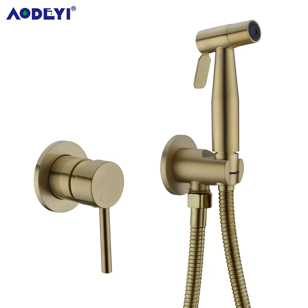 Handheld Bidet Sprayer Set For Toilet Brass Hot & Cold Hand Bidets Brushed Gold Bathroom Faucet Shower Head Self Cleaning Black