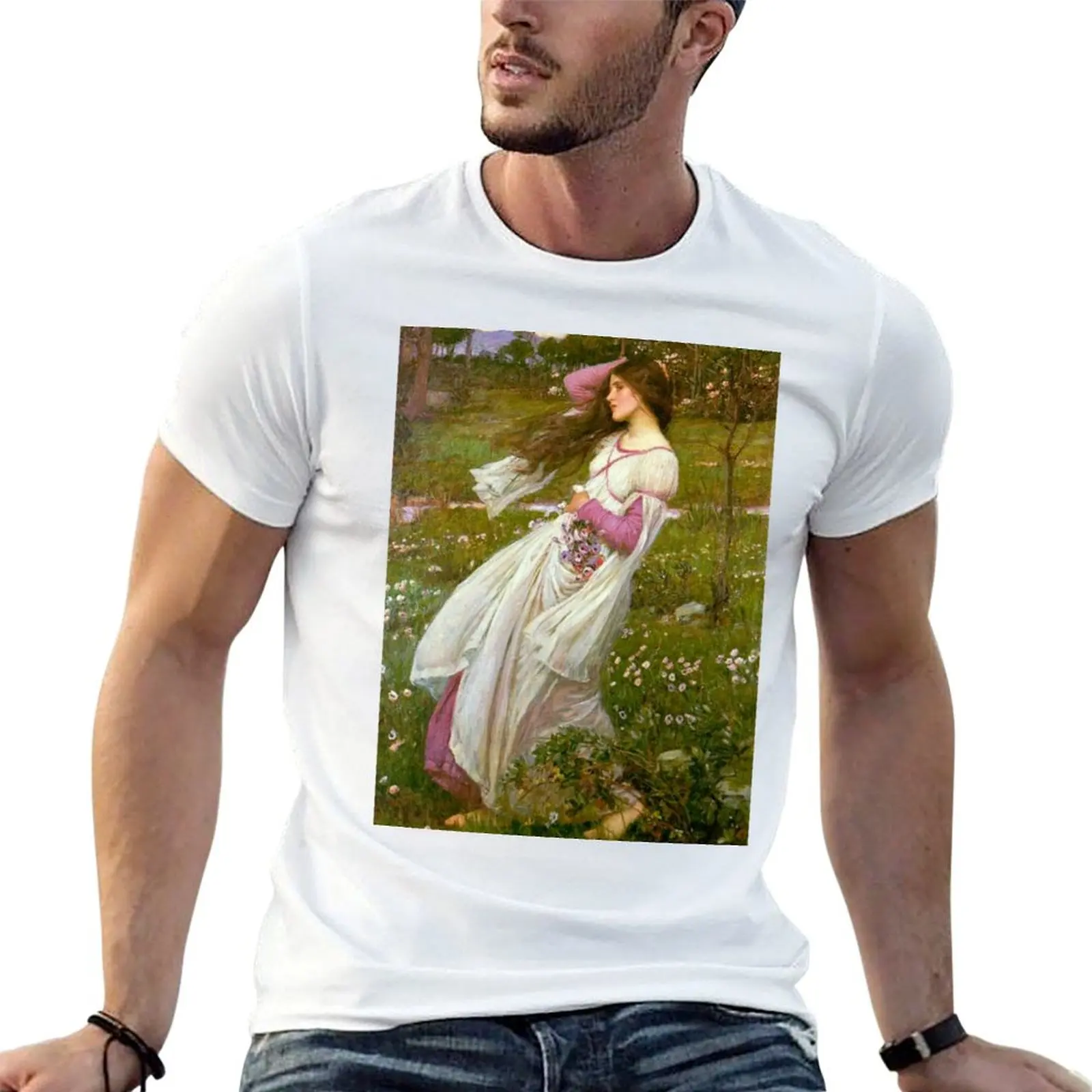 John William Waterhouse - Windflowers T-Shirt Classic Basic Casual T-Shirt