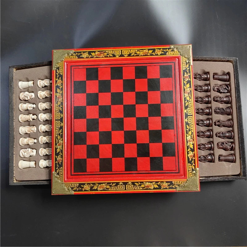 Retro Chess Set Board Games Resin Chess Qingbing Lifelike Pieces High-density Board Paste 26*26*6.5cm/10.24*2.56in