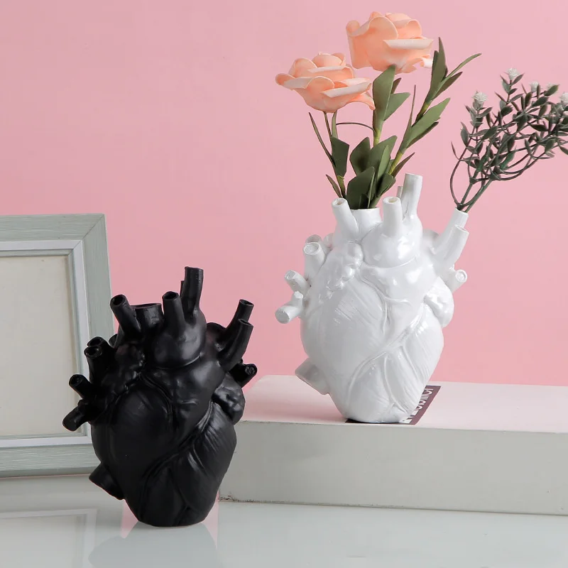 Creative Anatomical Heart Vase Resin Flower Pot Heart Shape Vase Countertop Desktop Ornament Table Desk Flower Vase Decor