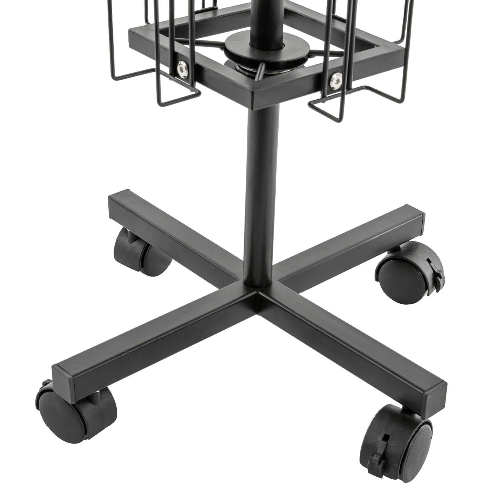 Porta biglietti d'auguri a sei piani in ferro nero da 1,73 metri di altezza Espositore per carte rotante a 24 bit con ruota del freno