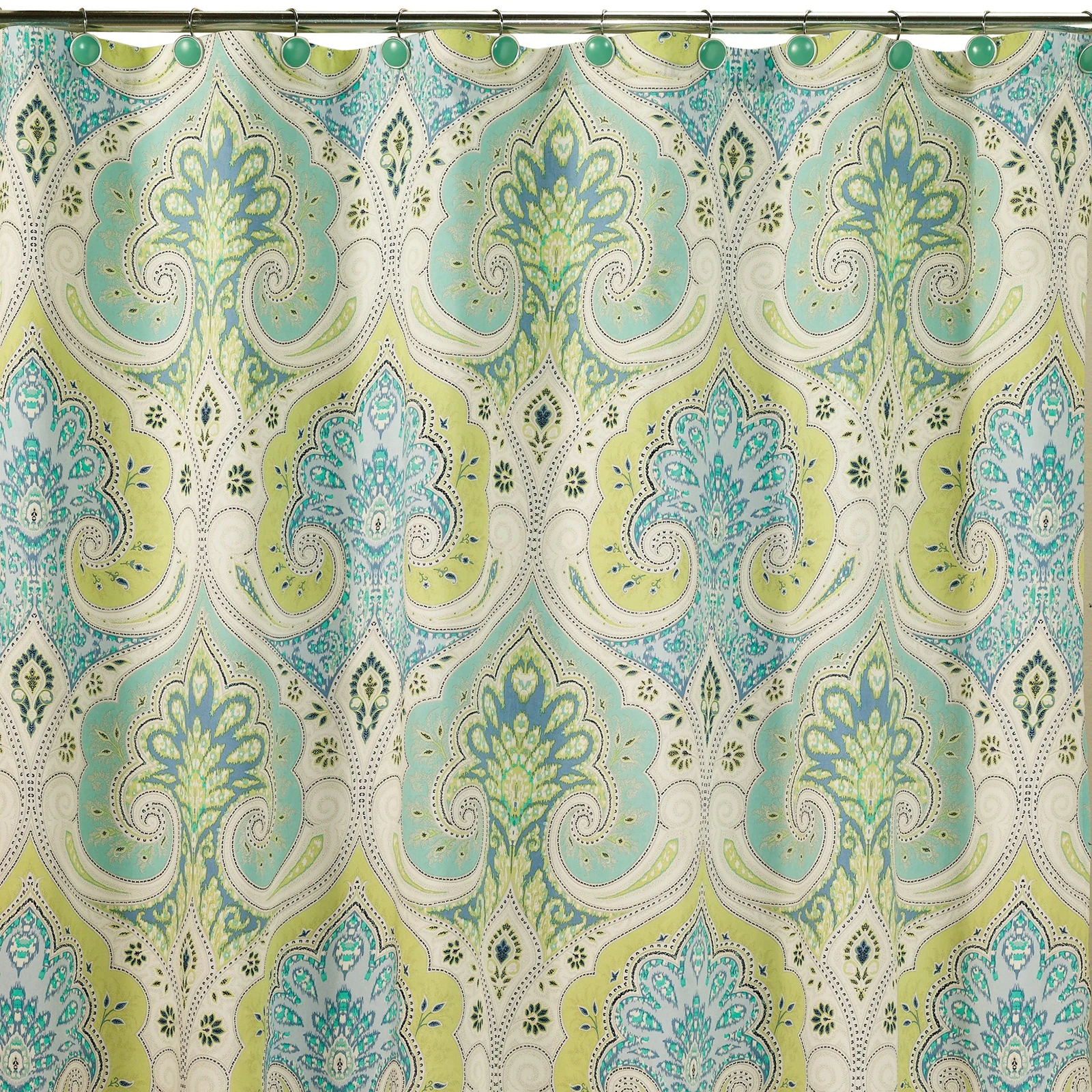 Jaipur Blue Paisley Polyester Waterproof Printed Bright Fabric Fresh Decoratived Modern Green Shower Curtain