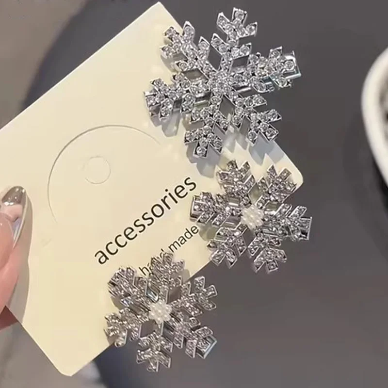 2/10개 패션 플러시 퍼 눈꽃 헤어 클립 여성 소녀용 한국 스타일 반짝이는 라인스톤 덕빌 헤어핀 헤어 액세서리