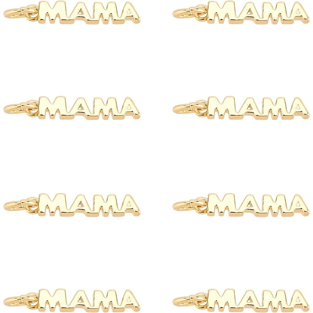 20Pcs Brass with Word Charm Word Mama Pendants Real 18K Gold Plated Charm Lettering Charm Pendants for Jewelry Necklace Bracelet