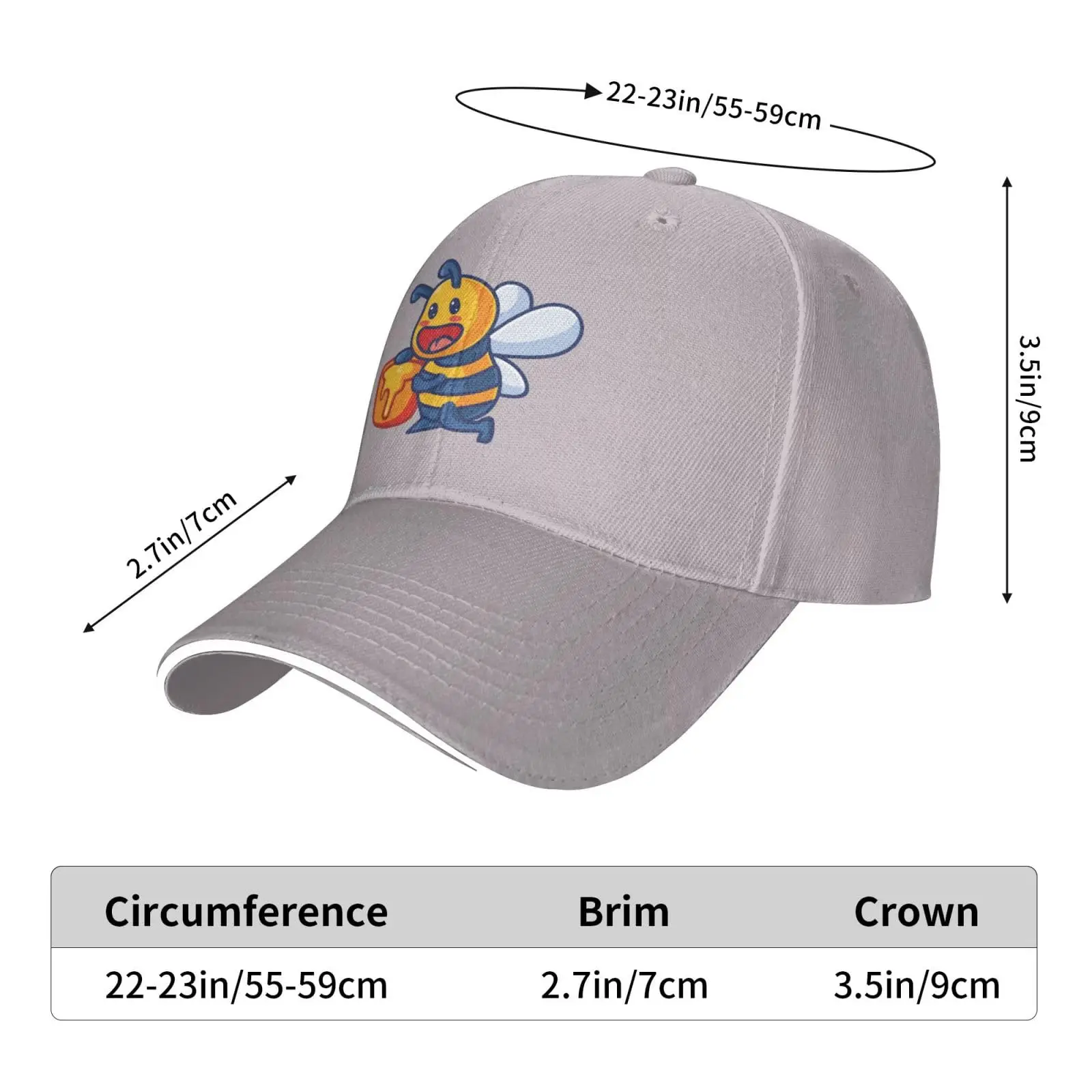 نحل عسل مع قبعة بيسبول عسل للرجال والنساء ، قبعة خارجية قابلة للتعديل ، قبعات شمس ، رمادي