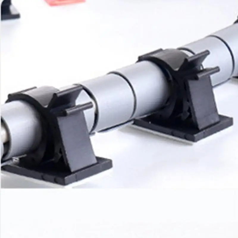 10ชิ้นคลิปจัดการสายไฟตัวหนีบสายสายรัดสายไฟกาวแบบปรับได้สายรัดสายรัดแบบรูด