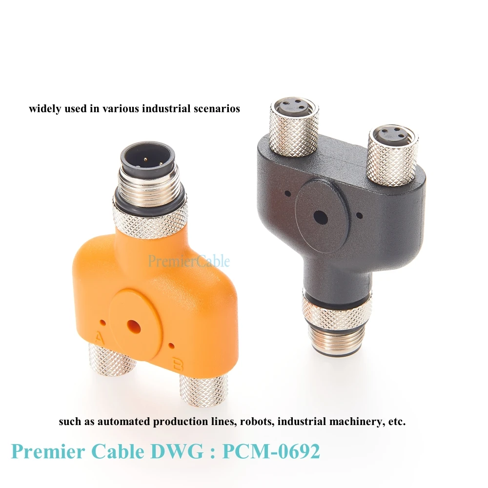 M12 to M8 Y Splitter Adapter M12 4Pin A Code Male to Double M8 3Pin T Coupler Y Splitter M8 M12 Tee Circular Sensor Connector