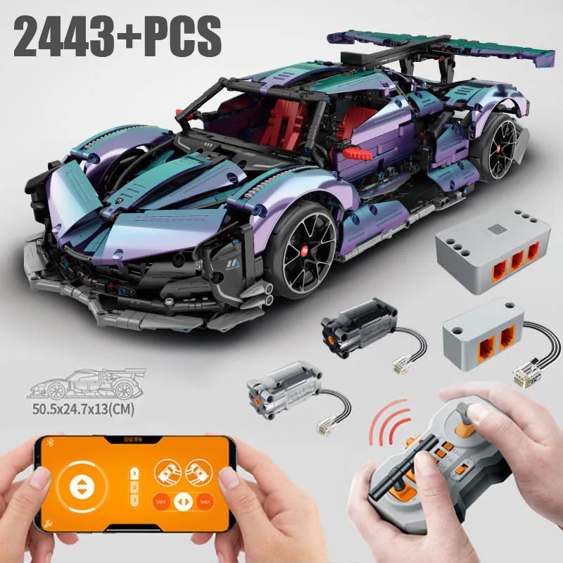 

Technic Super Plated Sports Racing Car Building Blocks Kits 1:10 Scale Electric Driftable Remote Control Toys Bricks for Adults